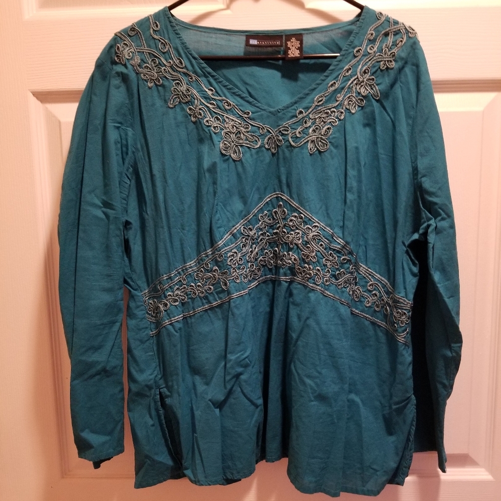Teal embroidered blouse